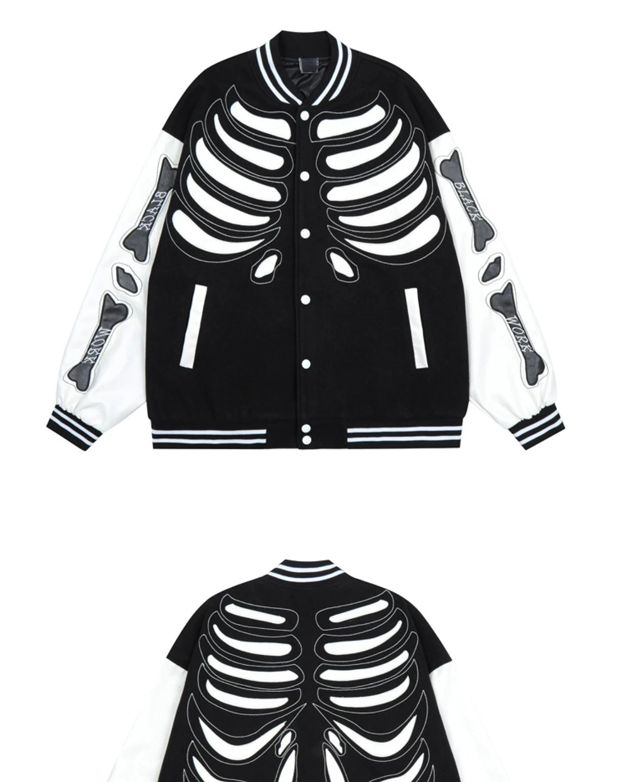 mens streetwear jacket bone skeleton baseball bomber retro coat hip hop harajuku loose oversized unisex nan fashion photo sty - variant style 5f34be for streetwear fashion