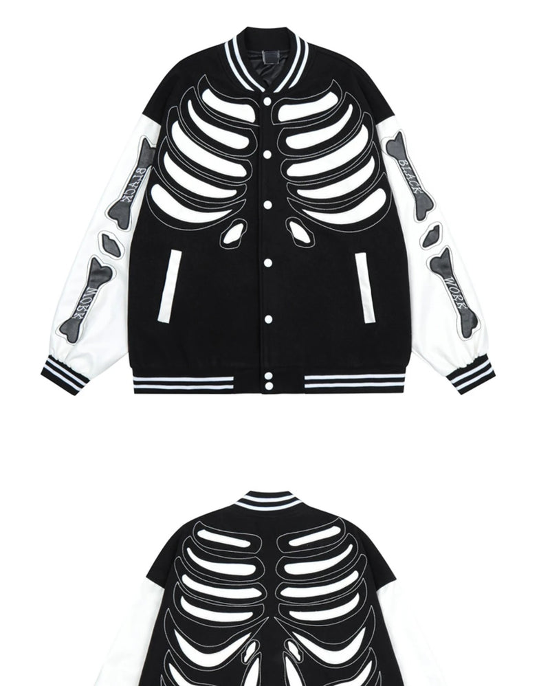 mens streetwear jacket bone skeleton baseball bomber retro coat hip hop harajuku loose oversized unisex nan fashion photo sty - variant style 5f34be for streetwear fashion