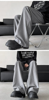 blue gray black elastic waist suit pants men fashion society pants korean loose straight casual pants mens office trousers unique default style 1135
