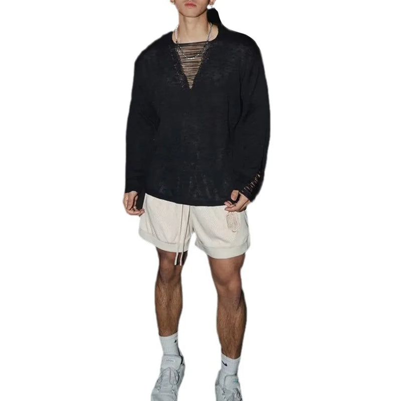 minimalist knit jumper, daily wear essential, trendy urban fashion top for men, layered streetwear look