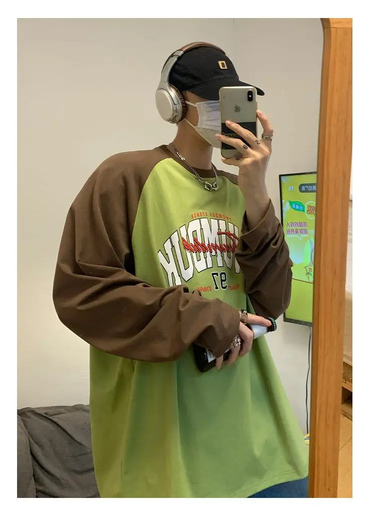 Sadcore Graphic tee – Long Sleeved T Shirt Men Spring New Style Avocado Green Ragl
