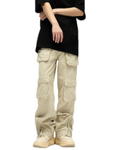 mens loose streetwear cargo straight pants high street casual bottom zipper multi pocket trousers hip hop safari style joggers casual joggers