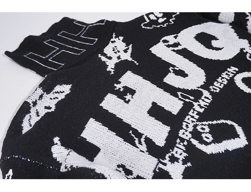 mens turtleneck knitted sweater fashion hip hop harajuku letter sweater retro vintage jumpers casual cotton pullovers sweaters streetwear fashion hoodie, aesthetic street look hoodie, Y2K vintage urban hoodie