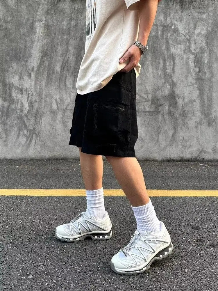 Mens Cotton Cargo Shorts Men Multi Pocket Solid Tactical Cargo
