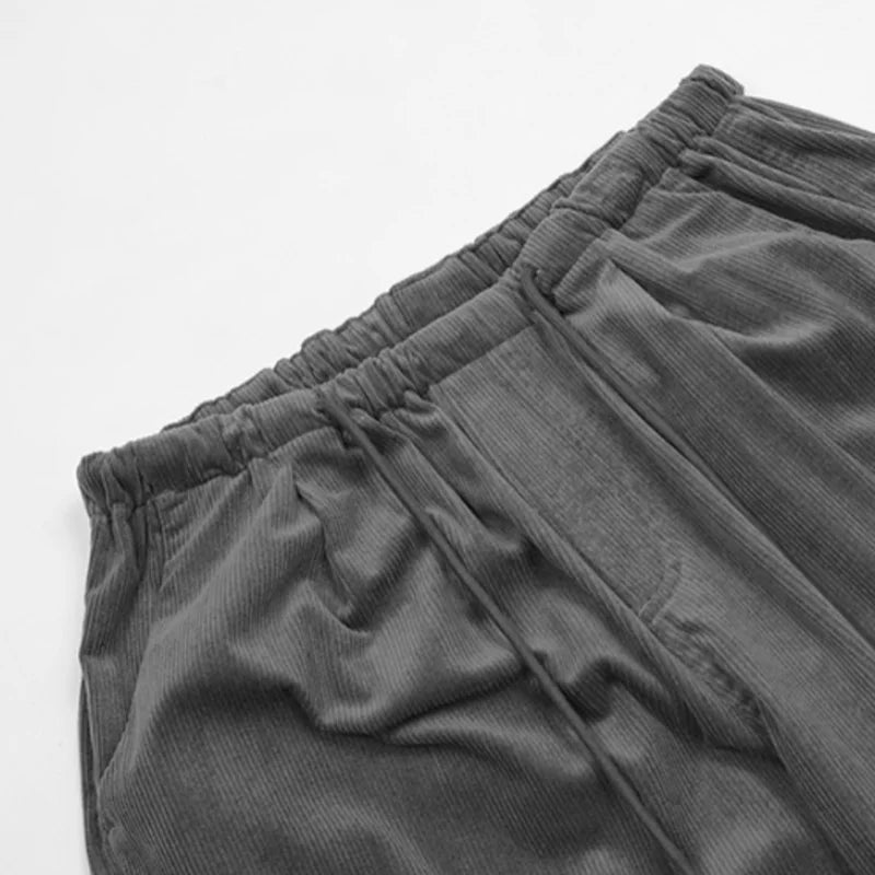 women high street corduroy pants casual elastic waist side pocket loose straight pant unisex hip hop y2k loose streetwear jogger unique joggers style 2354