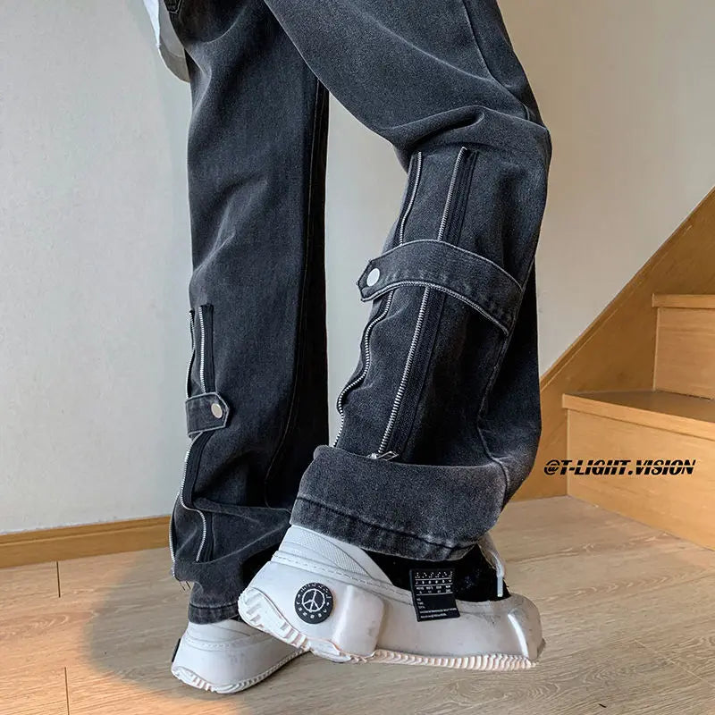 2023 summer new light luxury fashion pants comfortable casual jeans men straight trousers boutique clothing simple style ripped baggy denim
