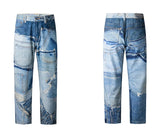 fashion fake patchwork printed denim jeans mens new casual zipper straight loose jeans streetwear hip hop baggy pants joggers unique joggers style 2416