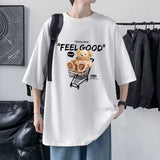 Anime Graphic tee – Funny Feel Good Bear Print Tops Man Casual Oversize T Shirt