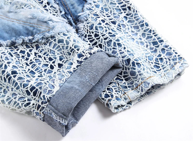 fashion stars patchwork mesh denim jeans new casual slim fit biker trousers skinny jeans men streetwear hip hop pants joggers unique joggers style 331