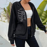 Y2K Rhinestone Skeleton Hoodies Women Gothic Black Zip Up Oversized Sw
