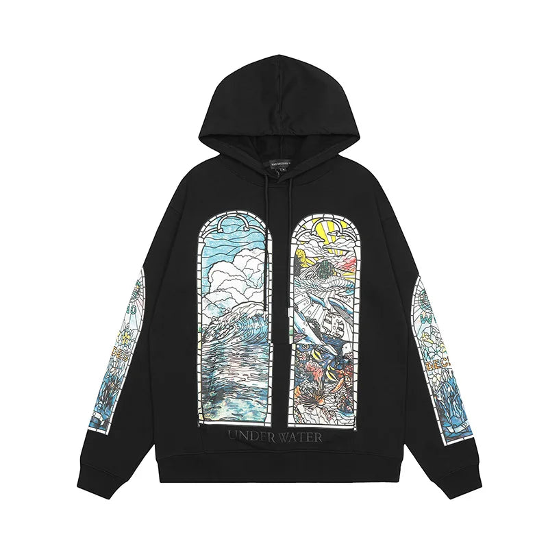 24Ss Autumn And Winter Who Decides War Hoodies Vintage City Cartoon Pr