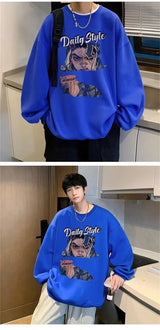 New Anime Boy Printed Mens Crewneck Sweatshirts Autumn Y2K Vintage Fleece