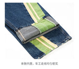 men streetwear fashion side splice hip hop loose casual wide leg straight baggy jeans pant cityboy jeans pants trousers unique jeans style 2598