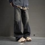hip hop american trend retro straight leg washed denim jeans spring and autumn high street couple loose wide leg casual pants stacked flare jeans