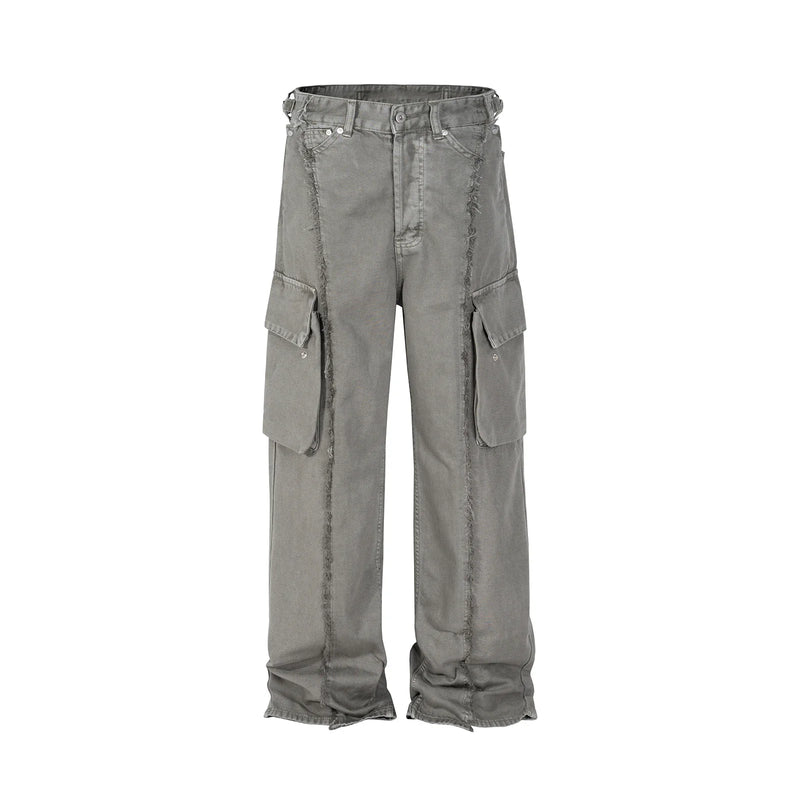 y2k streetwear tassel multi pocket jeans for men straight solid baggy cargo pants pantalones hombre casual denim trousers 1 unique cargo style 499