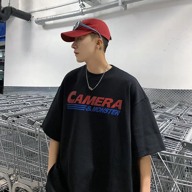 Vaporwave Chrome logo – American Retro Simple Five Quarter Sleeve Trendy Letter Prin