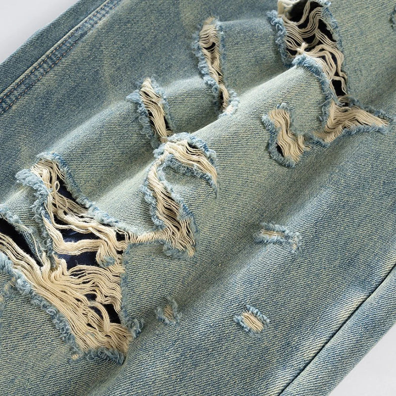 vintage men baggy jeans distressed ripped denim pants male luxury designer jeans trousers vintage washed jeans