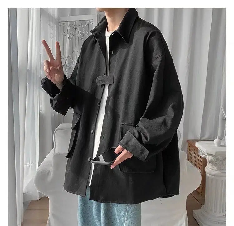 Original shirt men long-sleeved Korean style trendy loose handsome work shirt ins trendy brand spring