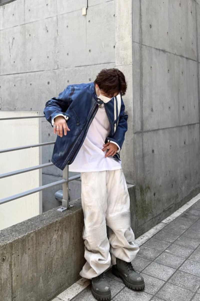 hi street dirty tie dye baggy jeans men pleated loose white straight jeans trousers luxury designer oversized denim pants unique jeans style 523
