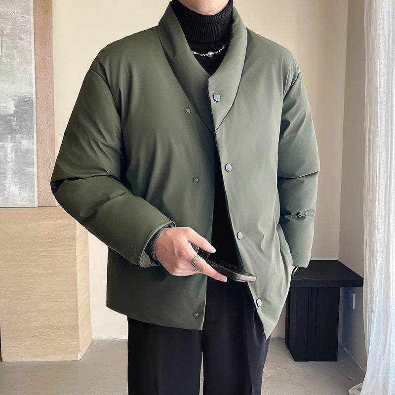 Winter Leather Jacket Men Korean Streetwear Fashion Loose Casual Business Retro Leather Padded Cotton Parkas Jacket Warm Coat