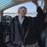 Retro Korean Street Pullover – Winter Mens Fleece Zipper Hooded Sweatshirts 2025 New Classic Solid Color Oversized Hoodies Y2K Streetwear Outerwear Tracksuit | Zip Knit Drop #217