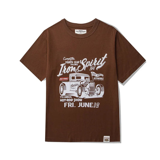 Anime Oversized shirt – Amekaji Vintage Classic Car Printed T Shirt Men 2023 Spring