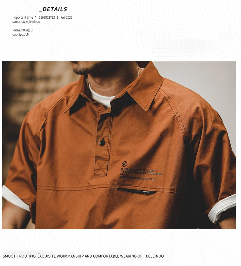 Skatercore Graphic tee – American Retro Short Sleeve Cargo Polo T Shirt For Men Summe