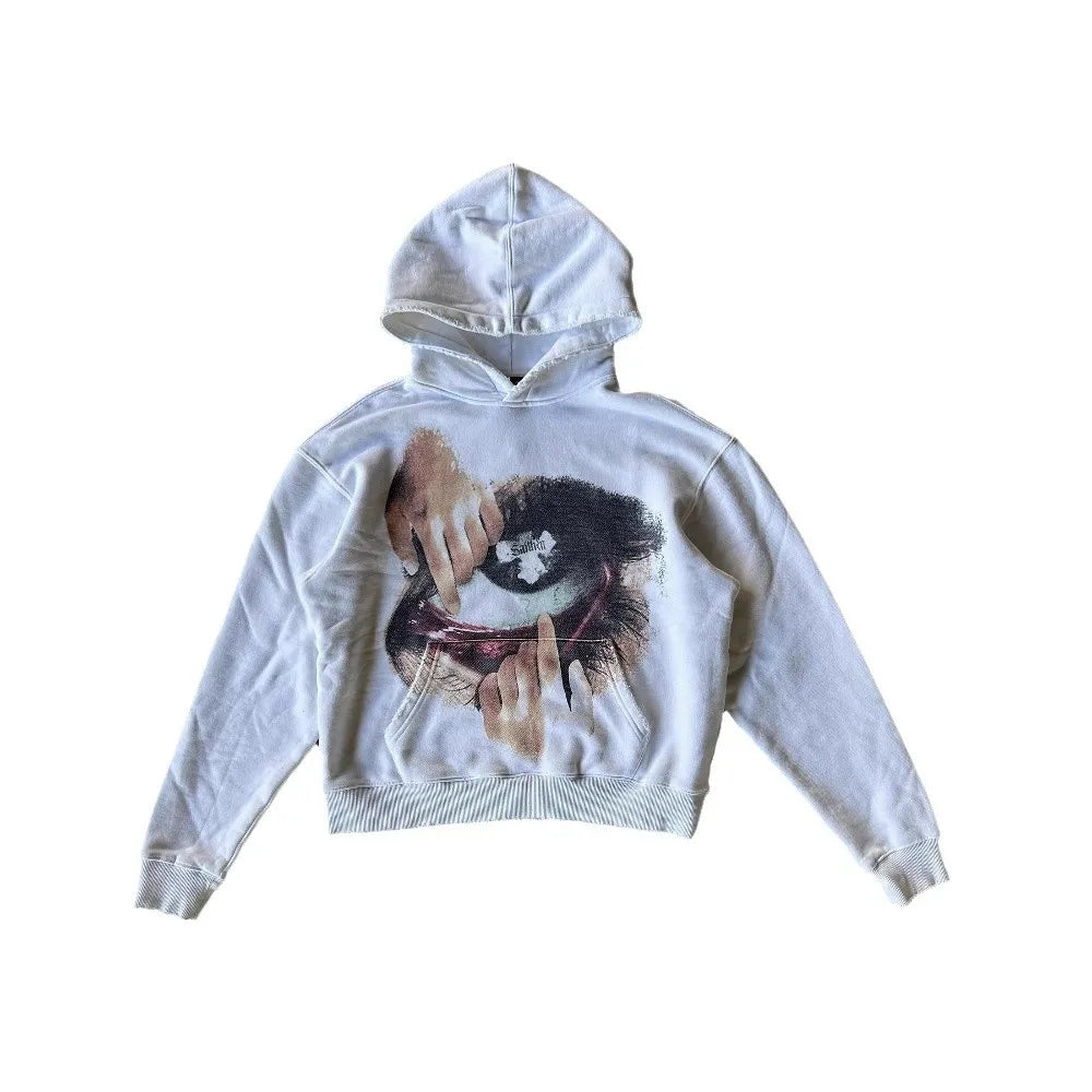Y2K Autumn Winter Outfit Long Sleeve Hoodie Dark Retro Printed Sweatshirt