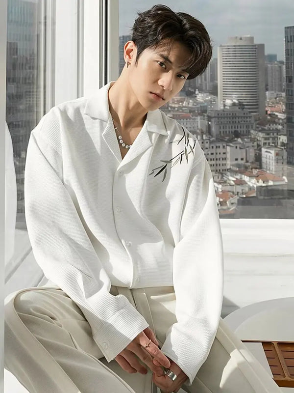 Men Waffle Shirt Women Long-sleeved Spring and Autumn Vintage Style Boys Handsome Solid Shirt Top Men Clothes