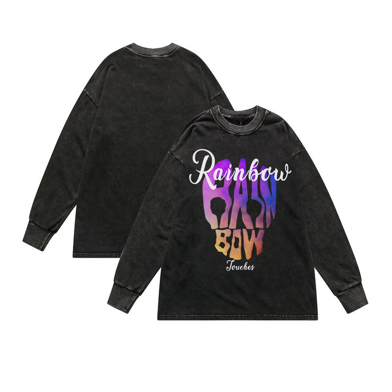 Rainbowtouches Men's Vintage Clothes Fashionable Skulls High Street Stylish Printed Cotton Graphic Occident Style Loose Shirt