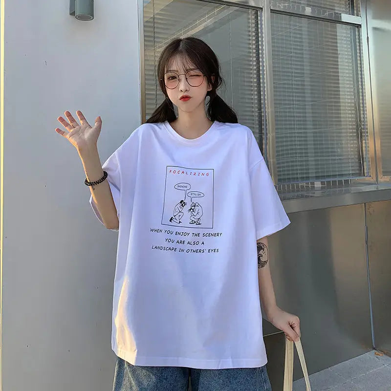 Glitchcore Oversized shirt – Summer Japanese Girly Cotton Short Sleeved T Shirt For Women