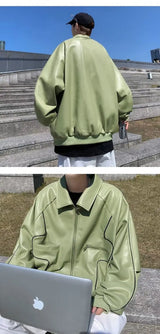American Retro Pu Leather Jacket Spring And Autumn Hiphop High Street