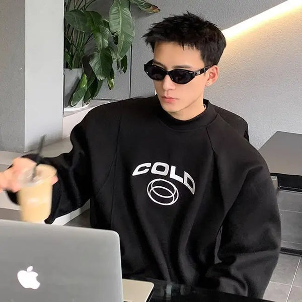 Korean Personality Street Casual Masculine Temperament Initials Printed Sweatshirt Trendy Men Women Pullover High Collar Hoodie