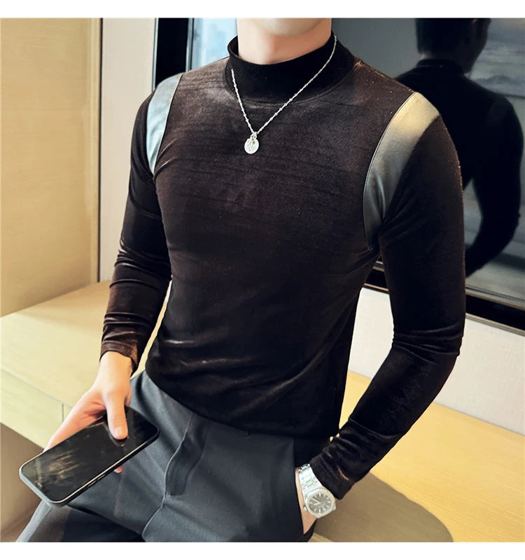 Trapwear Graphic tee – Turtleneck Stretch Slim Fit T Shirt Men Long Sleeve Thicken