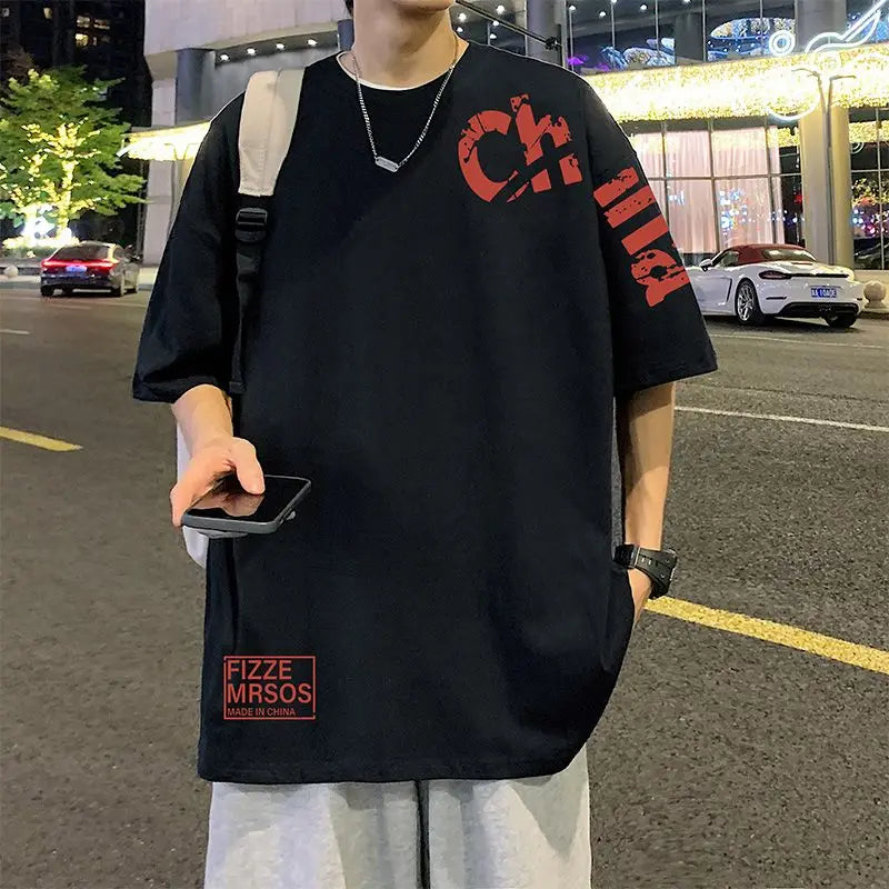 Glitchcore Anime panel – Korean Trendy Letter Printed Short Sleeved T Shirt For Men I