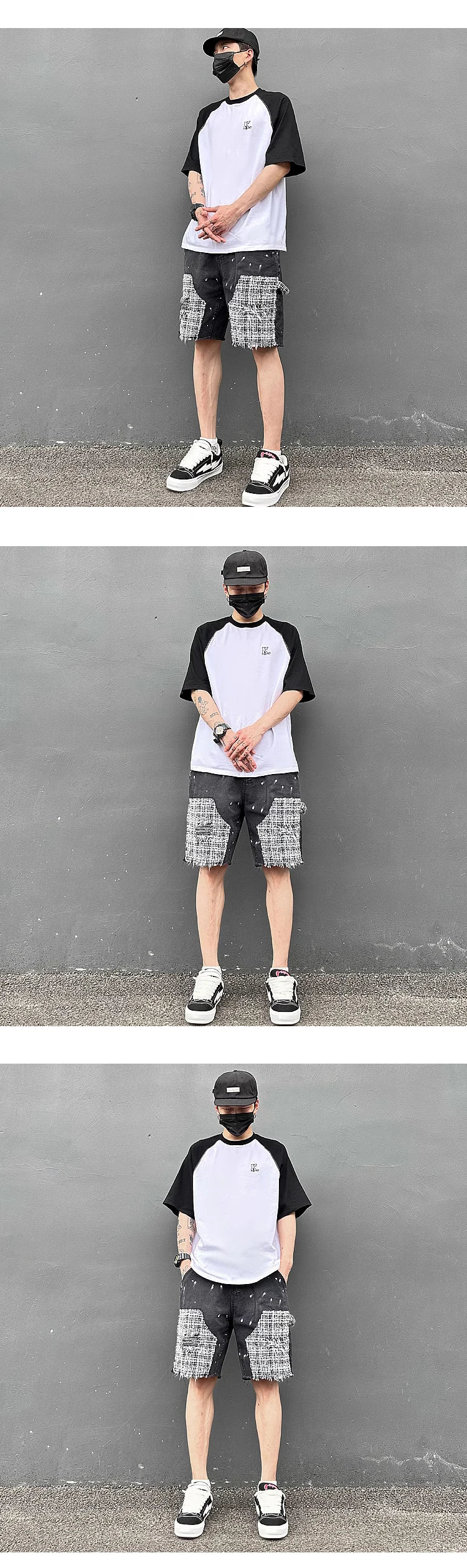 ripped holes patchwork denim jeans shorts mens high street straight short jeans hip hop streetwear casual short joggers pants unique joggers style 739