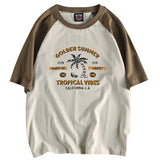 Y2k Melting smiley – Summer Mens Short Sleeved Casual Beach Wind Coconut Tree Pri