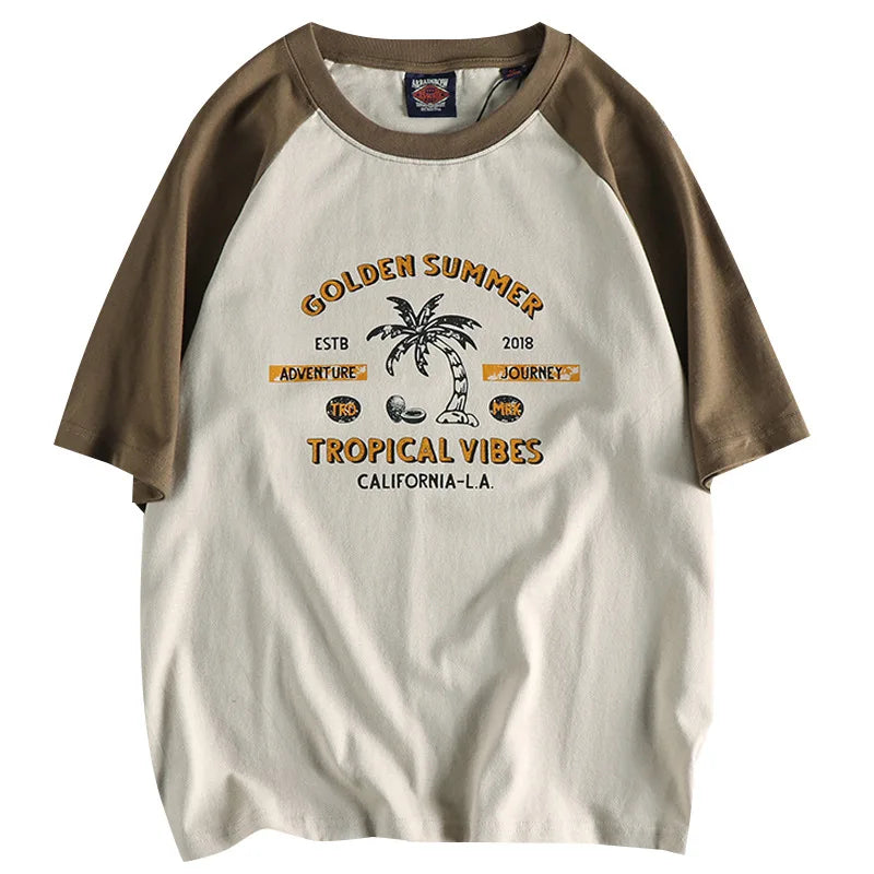 Y2k Melting smiley – Summer Mens Short Sleeved Casual Beach Wind Coconut Tree Pri