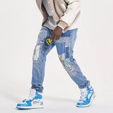 high street floral embroidery patchwork ripped blue jeans pants for male retro straight casual denim trousers oversized jean 1 unique jeans style 1382