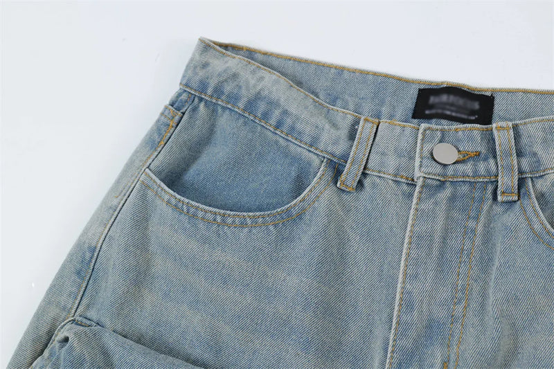 vintage multi pocket baggy jeans mens harajuku cargo denim pants retro hip hop straight loose jean pants men clothing unique cargo style 1079