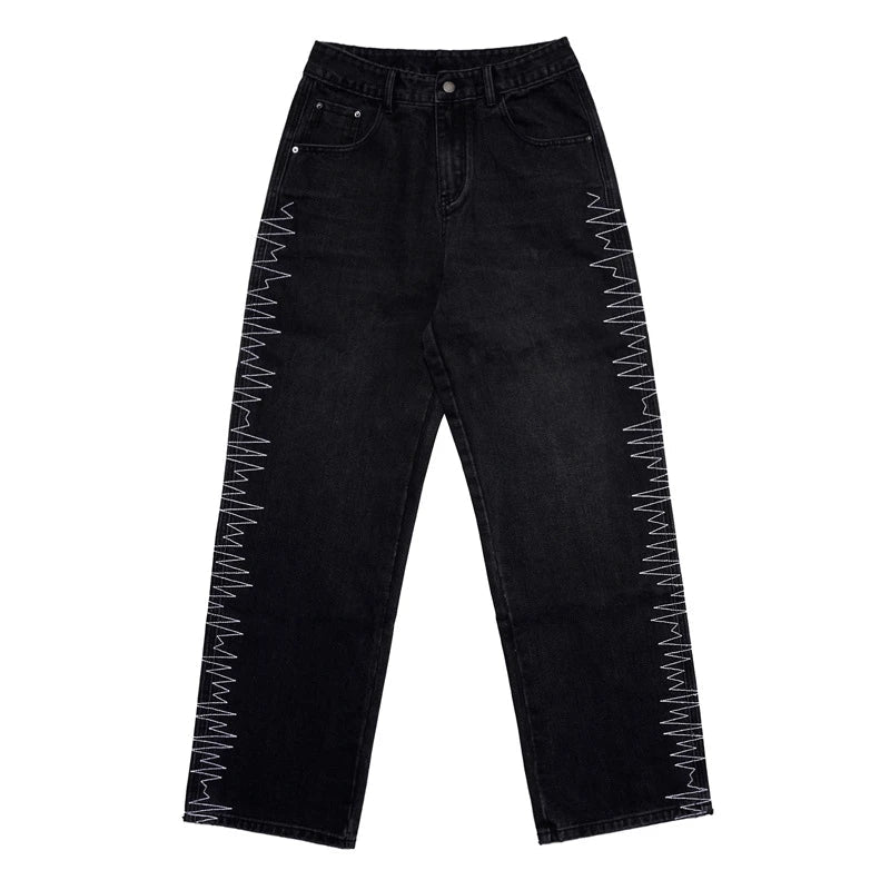 rainbowtouches 2022 brand jeans mens high street pants loose straight men jeans retro embroidery fashion mens trousers unisex ripped baggy denim