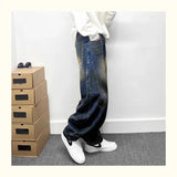 autumn hip hop graffiti painted baggy jeans mens y2l streetwear wide leg denim pants punk fashion distressed gradient jean unique jeans style 264