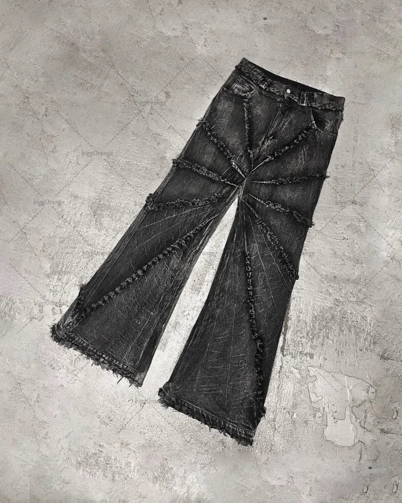 2023 street retro raw edge high waist skinny jeans mens y2k fashion casual loose versatile distressed wide leg jeans womens unique jeans style 1842