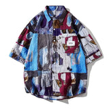 American men and women trendy personalized graffiti printed short sleeved shirt summer couple hip-hop loose fitting Harajuku top