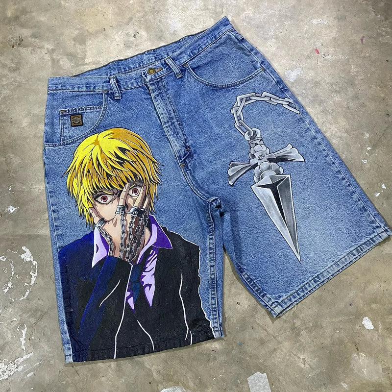 popular casual rem print sweatpants fashion y2k baggy jeans wide leg denim shorts pants harajuku streetwear trouser men clothing unique joggers style 4930