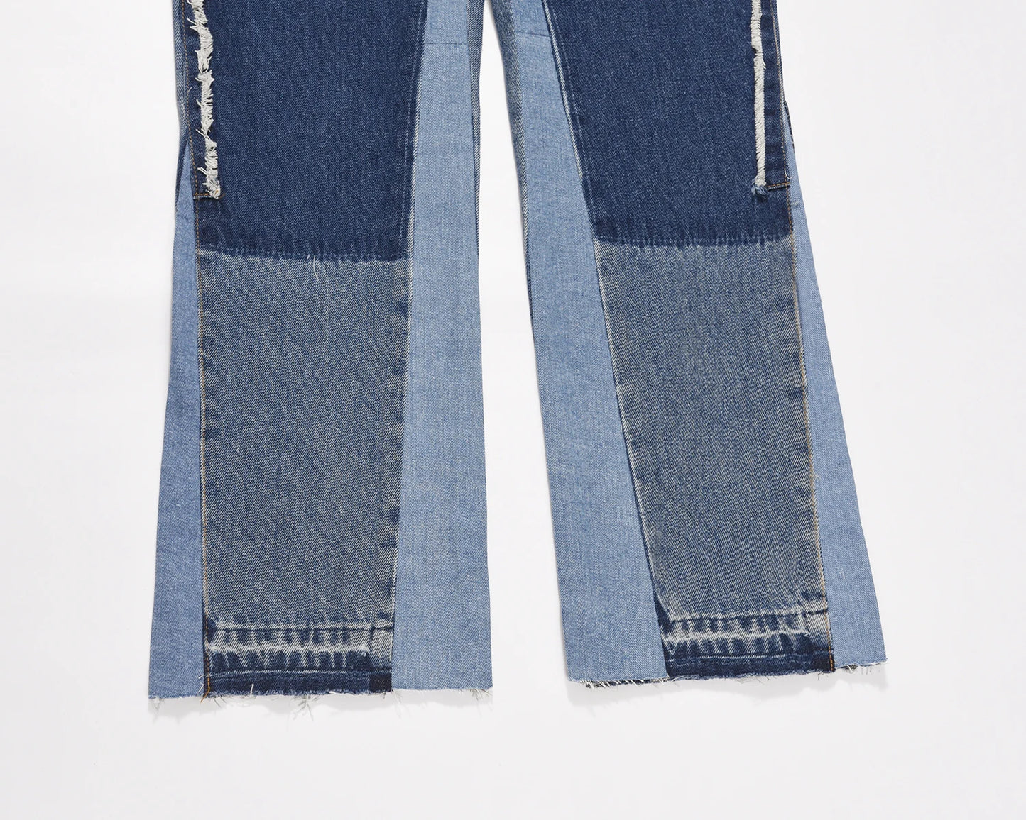 high street fashion contrast straight tube micro flared jean horn pant washing mens tassel vintage patchwork wide denim jeans unique jeans style 5005
