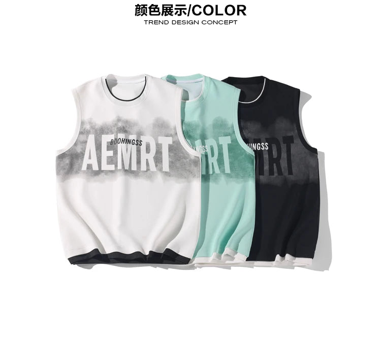 Y2k Oversized shirt – Hip Hop Street Mens Tank Tops Retro Gradient Letter Print Sl