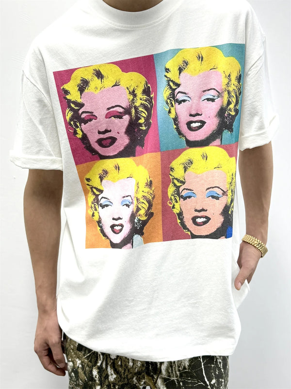 sadcore graphic tee featuring vintage summer monroe portrait print streetwear hip pop style high street white tops t shirt