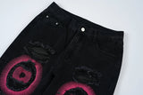 y2k streetwear embroidered ripped wide jeans for men washed destroyed torn flared jean male tassels hip hop jeans pants baggy unique jeans style 697