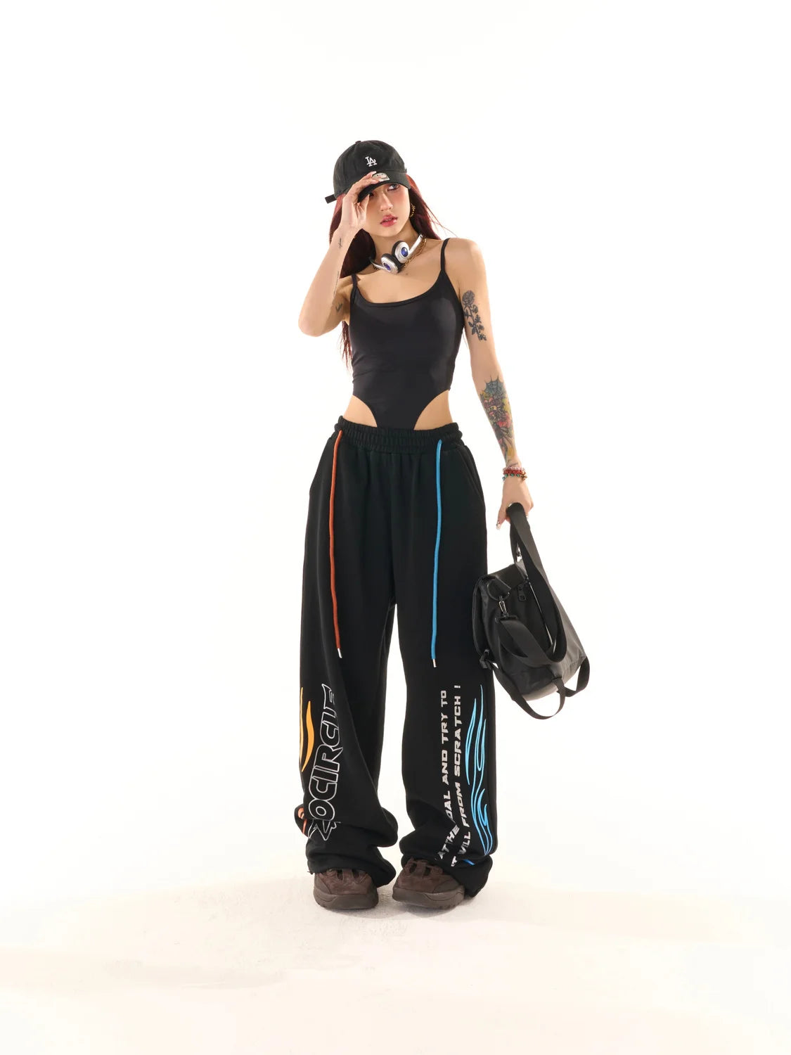 high street hiphop black wide leg waist pants women spring american loose straight casual y2k pants streetwear women sweatpants unique joggers style 2558